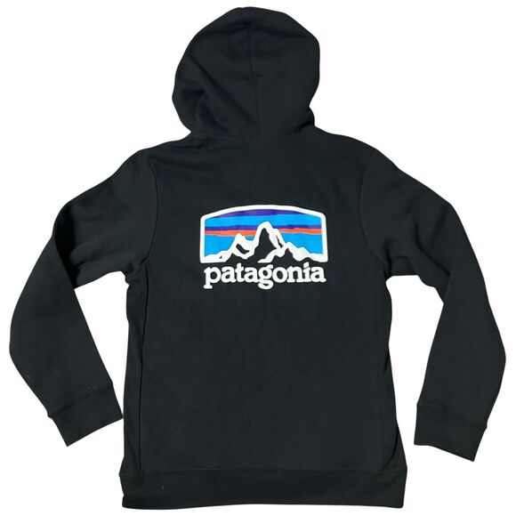 Patagonia Hoodie Mens S Black Fitz Roy Horizons Uprisal Outdoor Activewear Hike - Picture 2 of 14